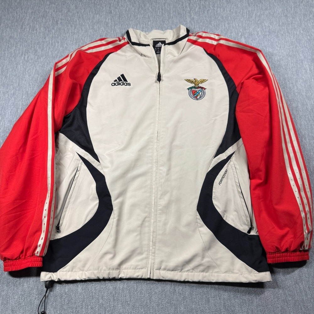 Adidas Mens Medium SL Benfica Formotion Soccer Track Jacket Beige Red Jacket